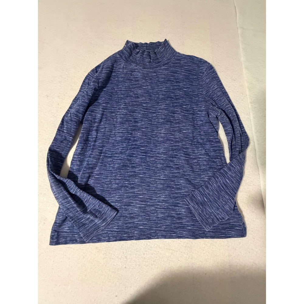 Croft & Barrow Womens Blue Space Dye Mock Neck Long Sleeve Cotton Top M